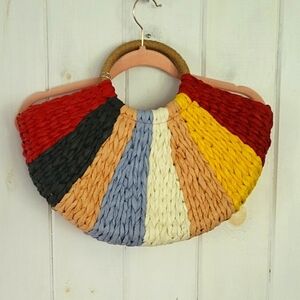 Women Summer Retro Straw Tote Bag Hand-woven Colorful Boho Bag